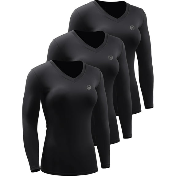 NELEUS Womens Compression Shirts Workout Yoga T Shirt V Neck Long Sleeve 3 Pack,Black,US Size XL