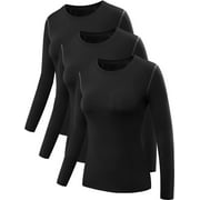 NELEUS Womens Compression T Shirt Athletic Running Dry Fit Long Sleeve 3 Pack,Black,US Size XL