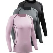 NELEUS Womens Plus Size Compression T Shirt Yoga Athletic Dry Fit Long Sleeve 3 Pack,Black+Gray+Light Pink,US Size 2XL