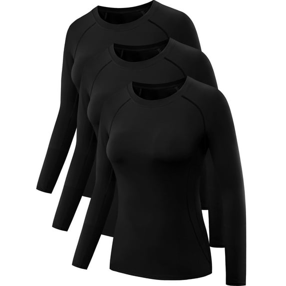 NELEUS Womens Compression T Shirt Yoga Athletic Dry Fit Long Sleeve 3 Pack,Black,US Size M