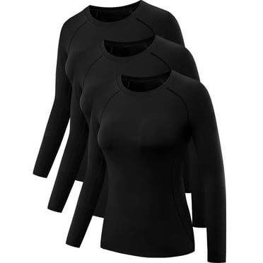 NELEUS Womens Compression T Shirt Yoga Athletic Dry Fit Long Sleeve 3 Pack,Black,US Size S