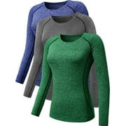 NELEUS Womens Compression T Shirt Yoga Athletic Dry Fit Long Sleeve 3 Pack,Gray+Blue+Green,US Size M