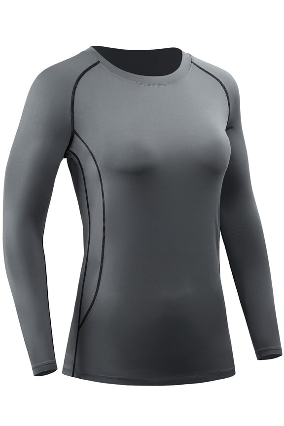 Womens Compression T Shirt Yoga Athletic Dry Fit Long Sleeve,Gray,US Size S