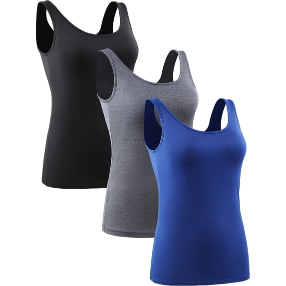 NELEUS Womens Compression Tank Top with Built in Sports Bra Padded for Yoga Workout,Black+Gray+Blue,US Size L