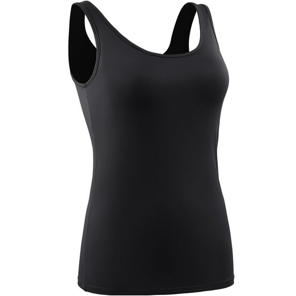 Womens Compression Tank Top with Built in Sports Bra Padded for Yoga Workout,Black,US Size 2XL