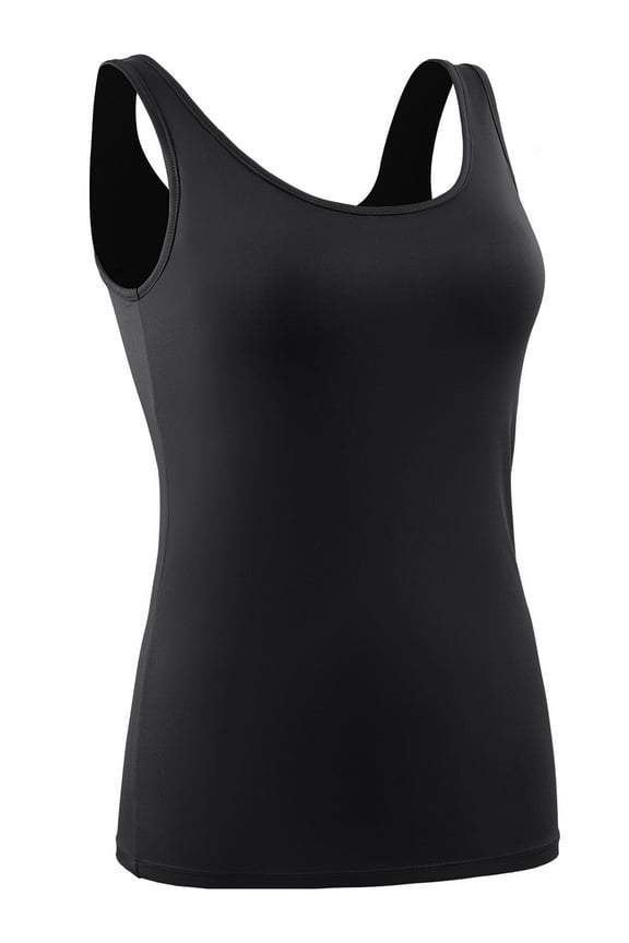 Womens Compression Tank Top with Built in Sports Bra Padded for Yoga Workout,Black,US Size XL