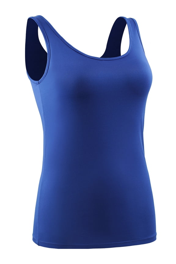 Womens Compression Tank Top with Built in Sports Bra Padded for Yoga Workout,Blue,US Size S
