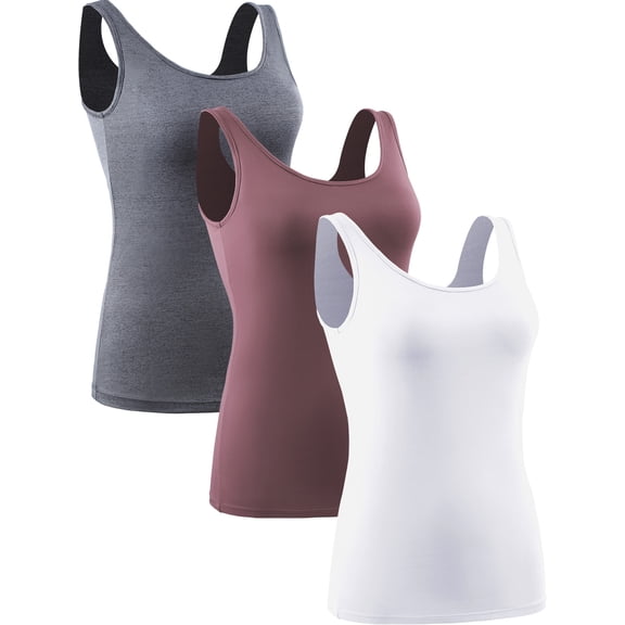NELEUS Womens Compression Tank Top with Built in Sports Bra Padded for Yoga Workout,Gray+Rose Red+White,US Size M