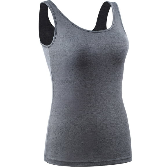 NELEUS Womens Compression Tank Top with Built in Sports Bra Padded for Yoga Workout,Gray,US Size S