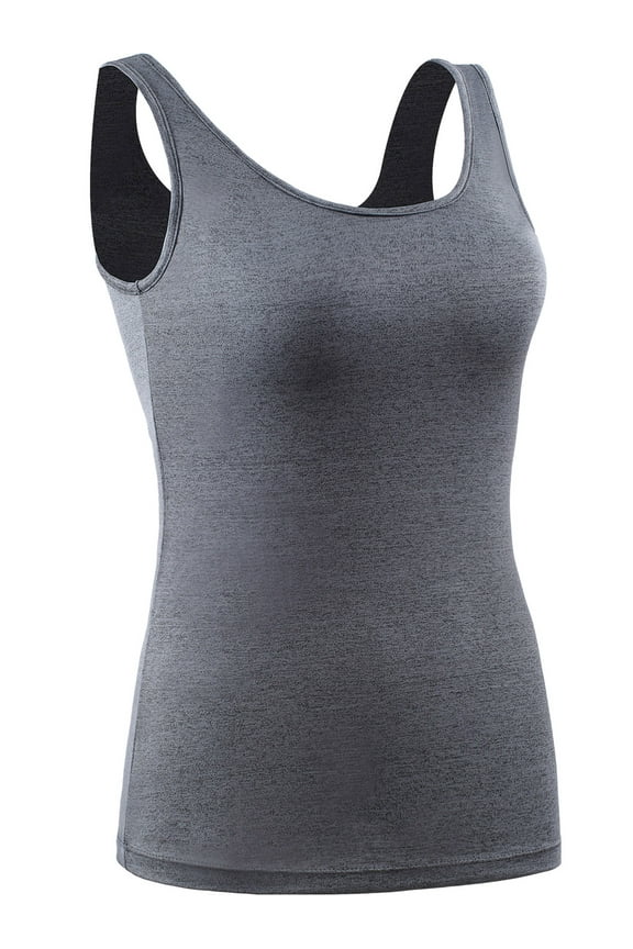 Womens Compression Tank Top with Built in Sports Bra Padded for Yoga Workout,Gray,US Size S