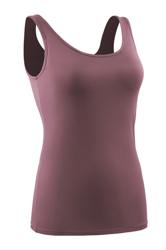 Womens Compression Tank Top with Built in Sports Bra Padded for Yoga Workout,Rose Brown,US Size M