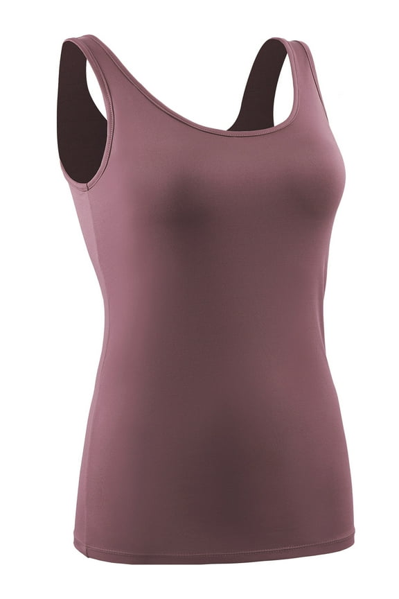 Womens Compression Tank Top with Built in Sports Bra Padded for Yoga Workout,Rose Brown,US Size XL