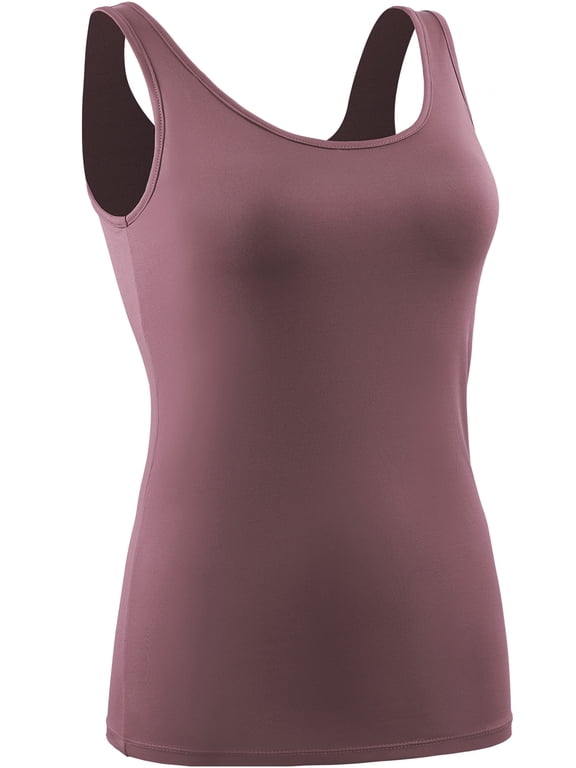 Womens Compression Tank Top with Built in Sports Bra Padded for Yoga Workout,Rose Brown,US Size XL