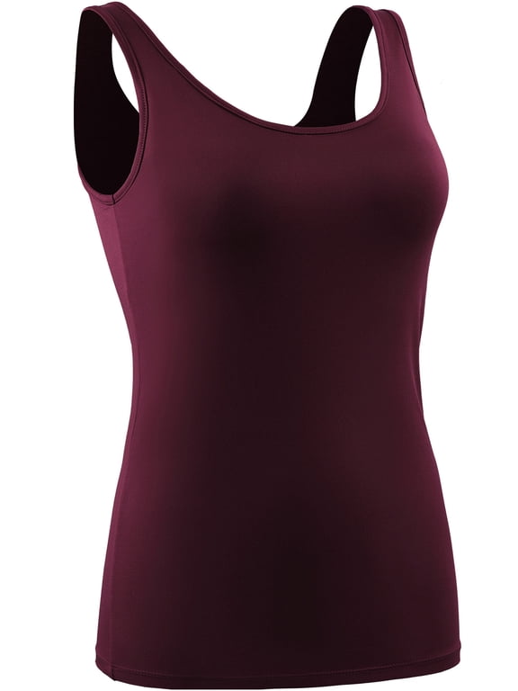 Womens Compression Tank Top with Built in Sports Bra Padded for Yoga Workout,Wine Red,US Size L