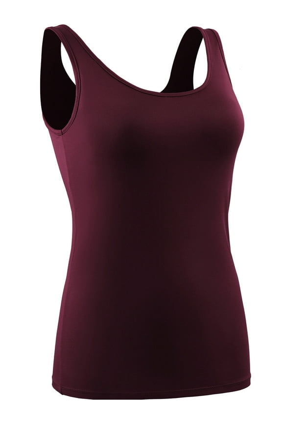 Womens Compression Tank Top with Built in Sports Bra Padded for Yoga Workout,Wine Red,US Size L