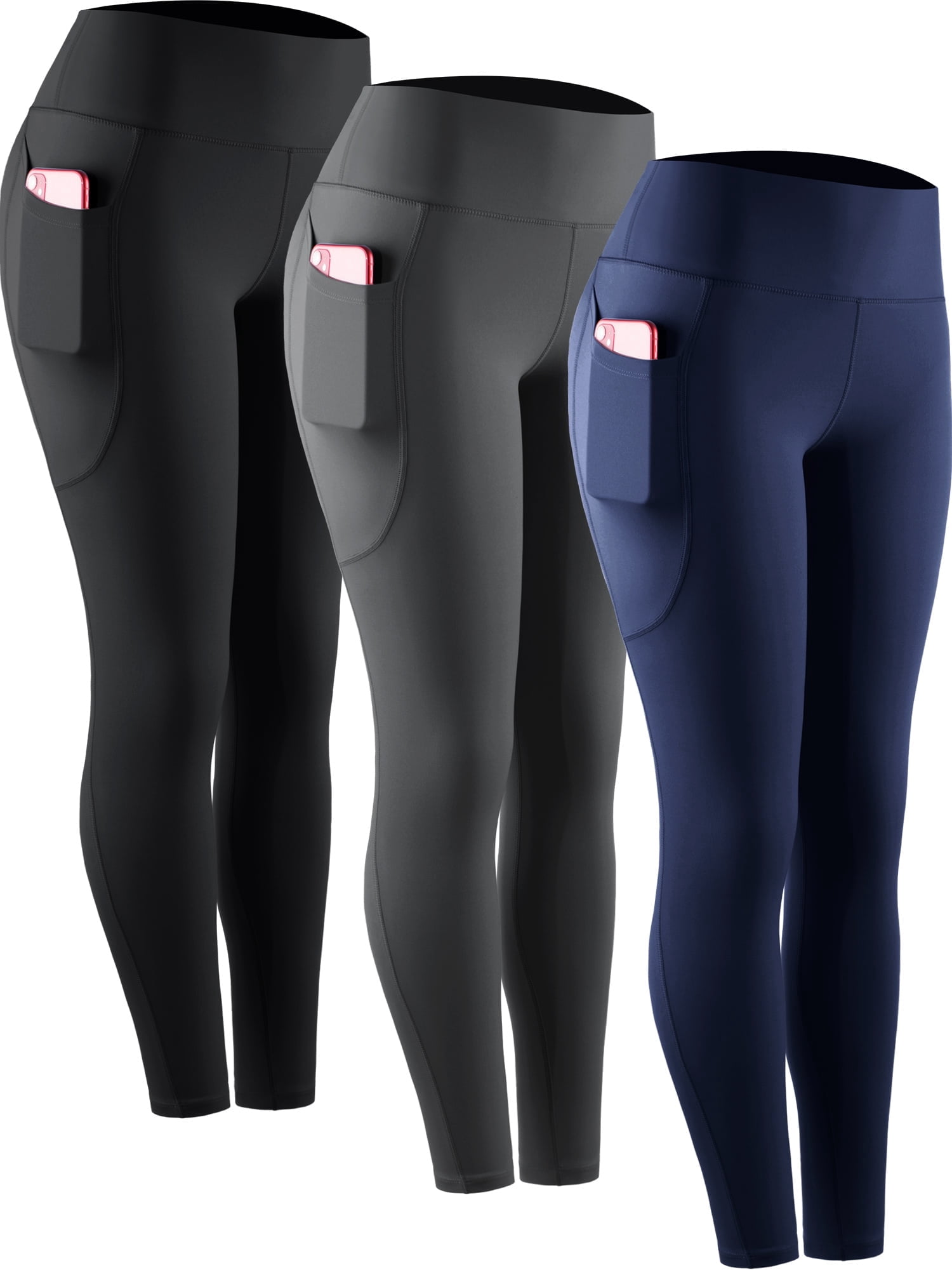 NELEUS Womens Plus Size Compression Yoga Leggings for Workout High Waist Tummy Control with 2 Pockets,Black+Gray+Dark Navy Blue,US Size 2XL