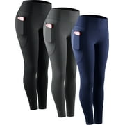 NELEUS Womens Compression Yoga Leggings for Workout High Waist Tummy Control with 2 Pockets,Black+Gray+Dark Navy Blue,US Size 2XL