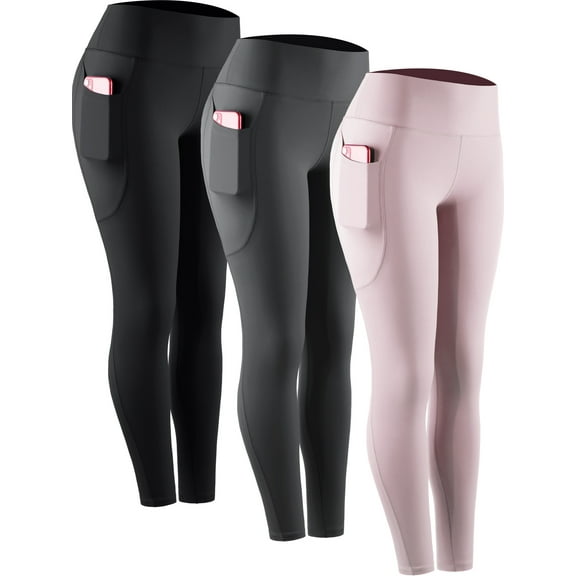 NELEUS Womens Compression Yoga Leggings for Workout High Waist Tummy Control with 2 Pockets,Black Gray Light Pink,US Size S
