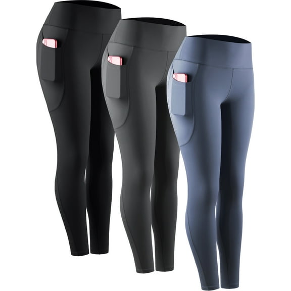 NELEUS Womens Compression Yoga Leggings for Workout High Waist Tummy Control with 2 Pockets,Black Gray Navy Blue,US Size L