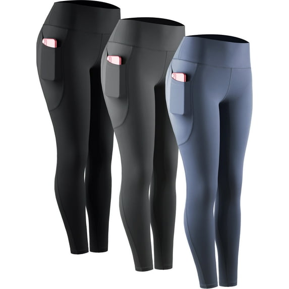 NELEUS Womens Compression Yoga Leggings for Workout High Waist Tummy Control with 2 Pockets,Black+Gray+Navy Blue,US Size M