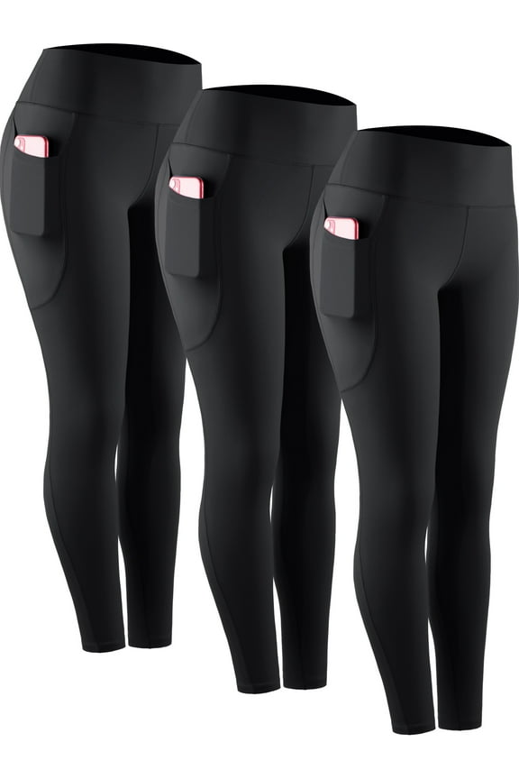 Womens Compression Yoga Leggings for Workout High Waist Tummy Control with 2 Pockets,Black,US Size M