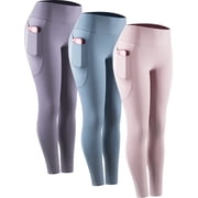 Womens Plus Size Compression Yoga Leggings for Workout High Waist Tummy Control with 2 Pockets,Light Blue+Light Purple+Light Pink,US Size 2XL