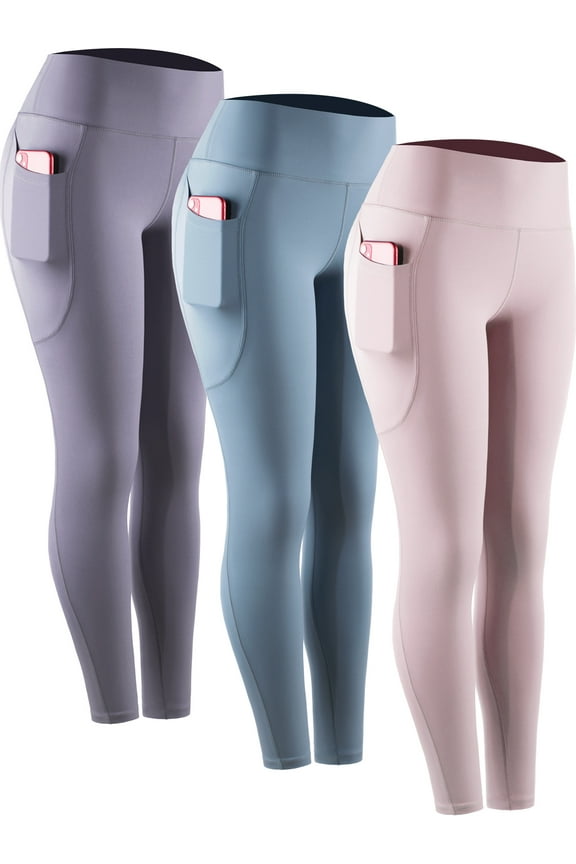 Womens Compression Yoga Leggings for Workout High Waist Tummy Control with 2 Pockets,Light Blue+Light Purple+Light Pink,US Size 2XL