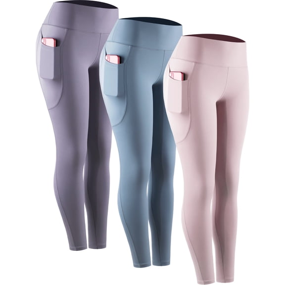 NELEUS Womens Plus Size Compression Yoga Leggings for Workout High Waist Tummy Control with 2 Pockets,Light Blue+Light Purple+Light Pink,US Size 2XL