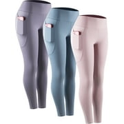 NELEUS Womens Compression Yoga Leggings for Workout High Waist Tummy Control with 2 Pockets,Light Blue+Light Purple+Light Pink,US Size XL