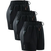 NELEUS Womens Elastic Waist Athletic Running Shorts for Workout Casual with Pockets,3 packs, Black,US Size L