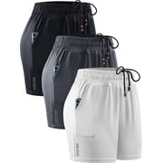 Womens Plus Size Elastic Waist Athletic Running Shorts for Workout Casual with Pockets,Black+Gray+White,US Size 2XL