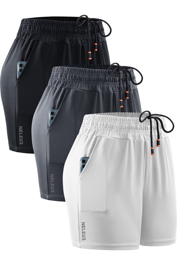 Womens Plus Size Elastic Waist Athletic Running Shorts for Workout Casual with Pockets,Black+Gray+White,US Size 2XL