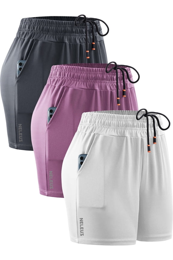 Womens Plus Size Elastic Waist Athletic Running Shorts for Workout Casual with Pockets,Gray+Pink+White,US Size 2XL