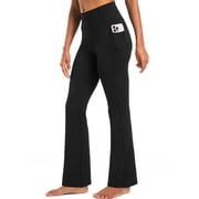 Womens Plus Size Flare Leggings for Yoga Workout High Waist Stretch Bootcut Pants with Two Pockets,Black,US Size 2XL