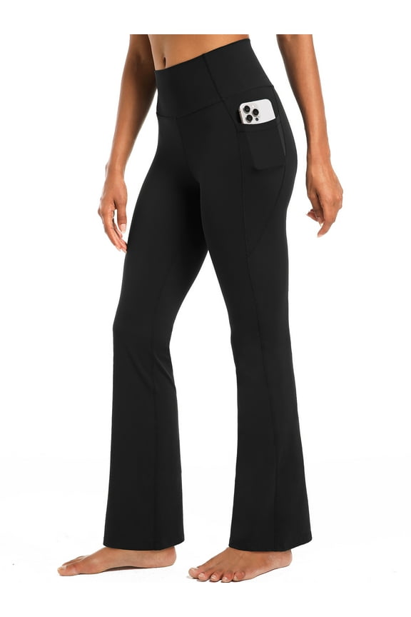 Womens Flare Leggings for Yoga Workout Lycra High Waist Stretch Bootcut Pants with Two Pockets,Black,US Size XL