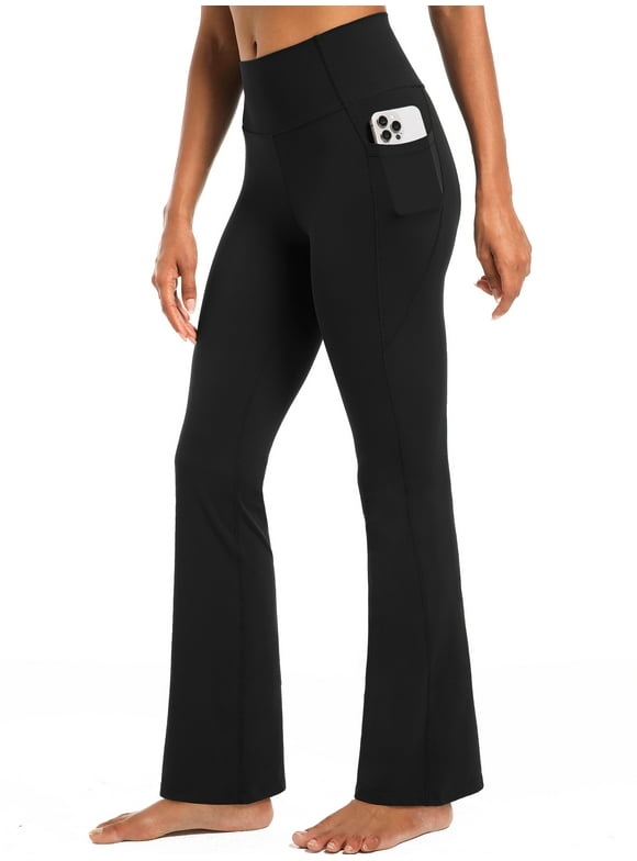 Womens Flare Leggings for Yoga Workout Lycra High Waist Stretch Bootcut Pants with Two Pockets,Black,US Size XL