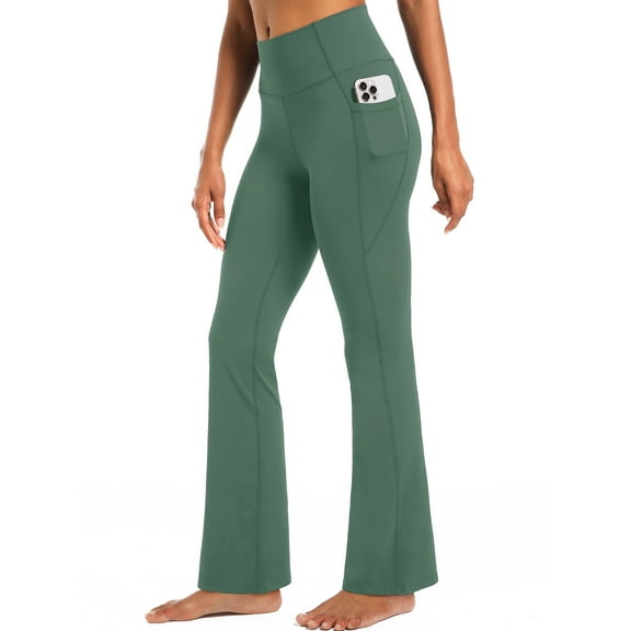 NELEUS Womens Flare Leggings for Yoga Workout Lycra High Waist Stretch Bootcut Pants with Two Pockets,Lake Green,US Size 2XL