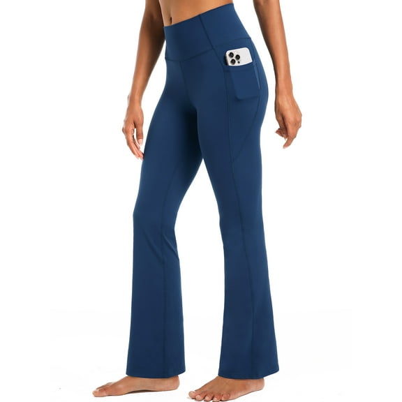 NELEUS Womens Flare Leggings for Yoga Workout Lycra High Waist Stretch Bootcut Pants with Two Pockets,Navy Blue,US Size 2XL