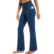 Womens Flare Leggings for Yoga Workout Lycra High Waist Stretch Bootcut Pants with Two Pockets,Navy Blue,US Size L