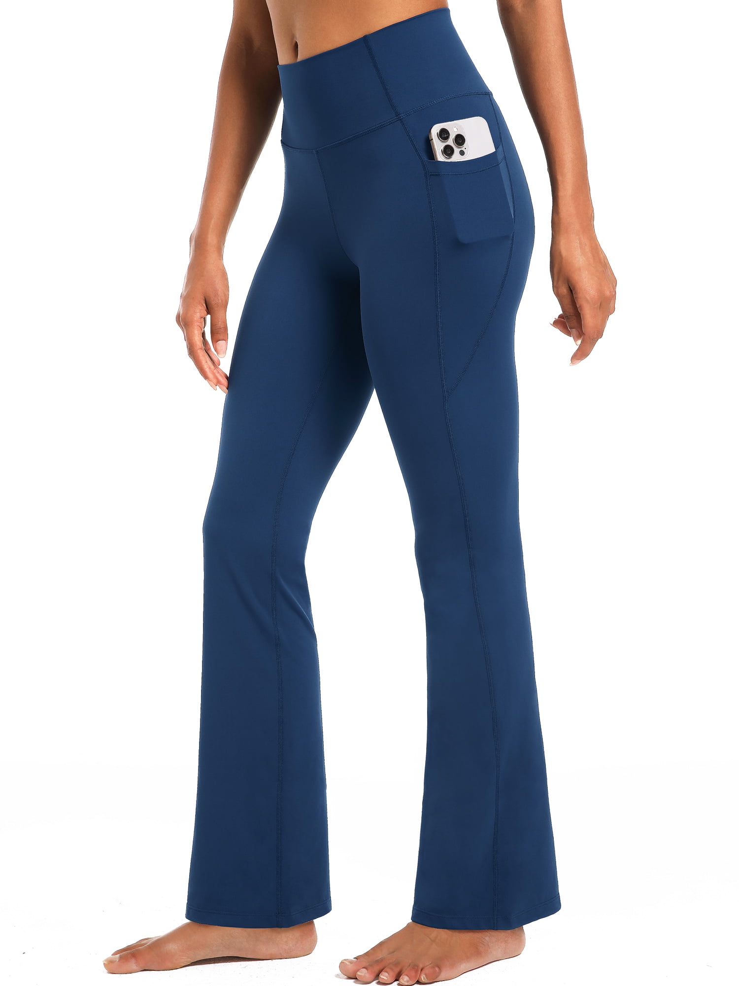 NELEUS Womens Flare Leggings for Yoga Workout Lycra High Waist Stretch Bootcut Pants with Two Pockets,Navy Blue,US Size S