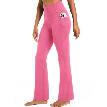 NELEUS Womens Flare Leggings for Yoga Workout Lycra High Waist Stretch Bootcut Pants with Two Pockets,Rose Pink,US Size 2XL