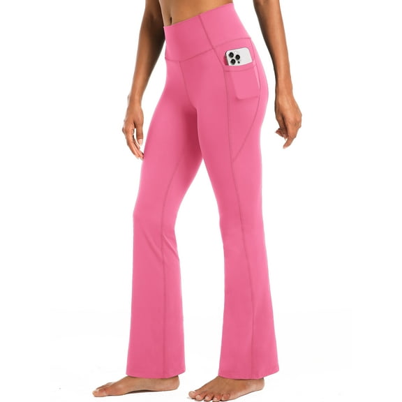 NELEUS Womens Flare Leggings for Yoga Workout Lycra High Waist Stretch Bootcut Pants with Two Pockets,Rose Pink,US Size L