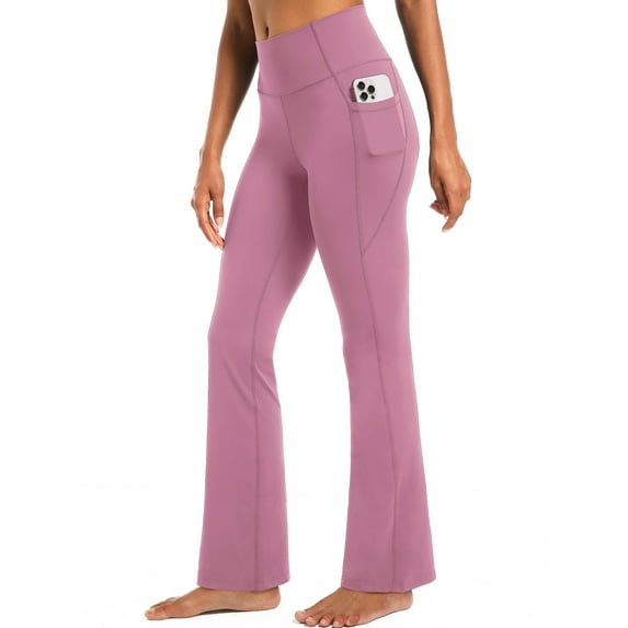NELEUS Womens Flare Leggings for Yoga Workout Lycra High Waist Stretch Bootcut Pants with Two Pockets,Velvet Pinkish Purple,US Size 2XL