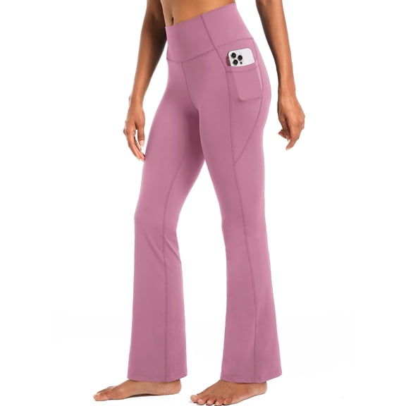 NELEUS Womens Plus Size Flare Leggings for Yoga Workout High Waist Stretch Bootcut Pants with Two Pockets,Velvet Pinkish Purple,US Size 2XL