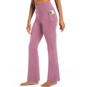 Womens Flare Leggings for Yoga Workout Lycra High Waist Stretch Bootcut Pants with Two Pockets,Velvet Pinkish Purple,US Size L