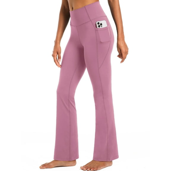 NELEUS Womens Flare Leggings for Yoga Workout Lycra High Waist Stretch Bootcut Pants with Two Pockets,Velvet Pinkish Purple,US Size XL