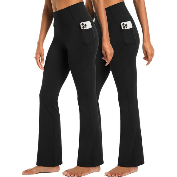 NELEUS Womens Flare Leggings for Yoga Workout Lycra High Waist Stretch Bootcut Pants with Two Pockets,Black Black,US Size L