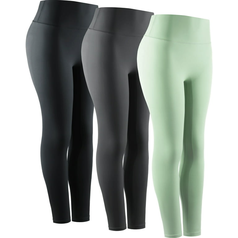 NELEUS Womens High Rise Yoga Leggings Seamless Ankle Workout Compression  Pants,Black+Gray+Light Green,US Size L 