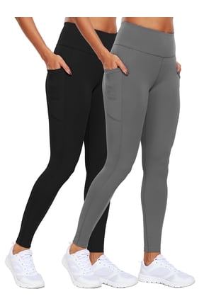 Womens Plus Size High Waist Ankle Yoga Leggings Workout with Two Pockets,Black+Gray,US Size 2XL