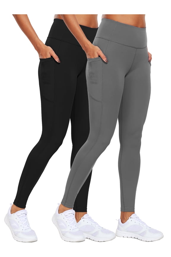 Womens High Waist Ankle Yoga Leggings Workout with Two Pockets,Black+Gray,US Size M